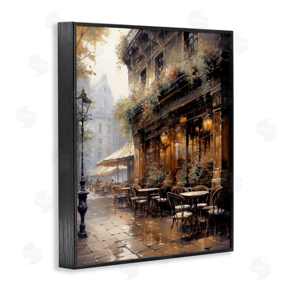 Creative Studio Paris Street Cafe in Rain Black Framed Giclee Wall Art