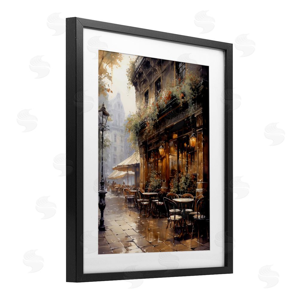 Creative Studio Paris Street Cafe in Rain Black Framed Print Under Glass Wall Art