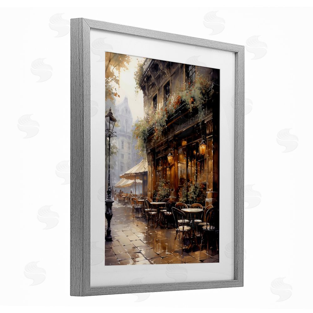 Creative Studio Paris Street Cafe in Rain Gray Framed Print Under Glass Wall Art