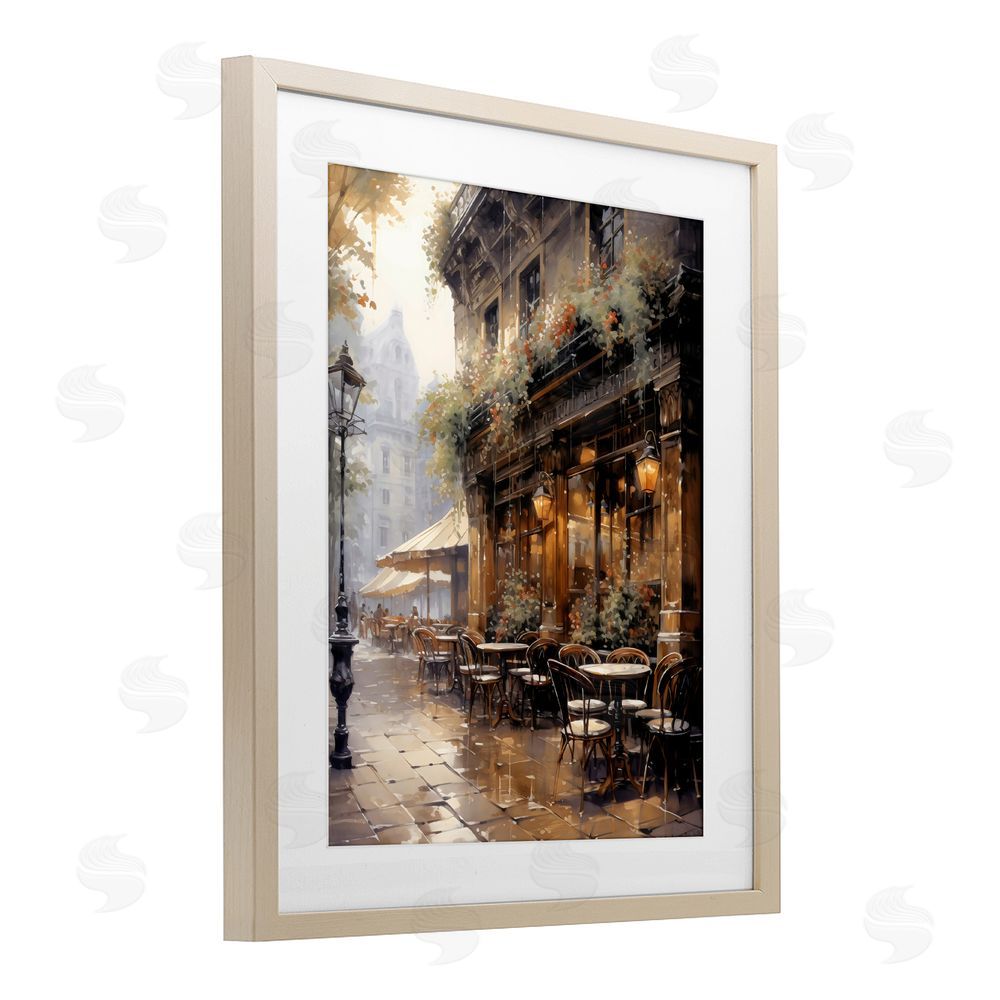 Creative Studio Paris Street Cafe in Rain Brown Framed Print Under Glass Wall Art