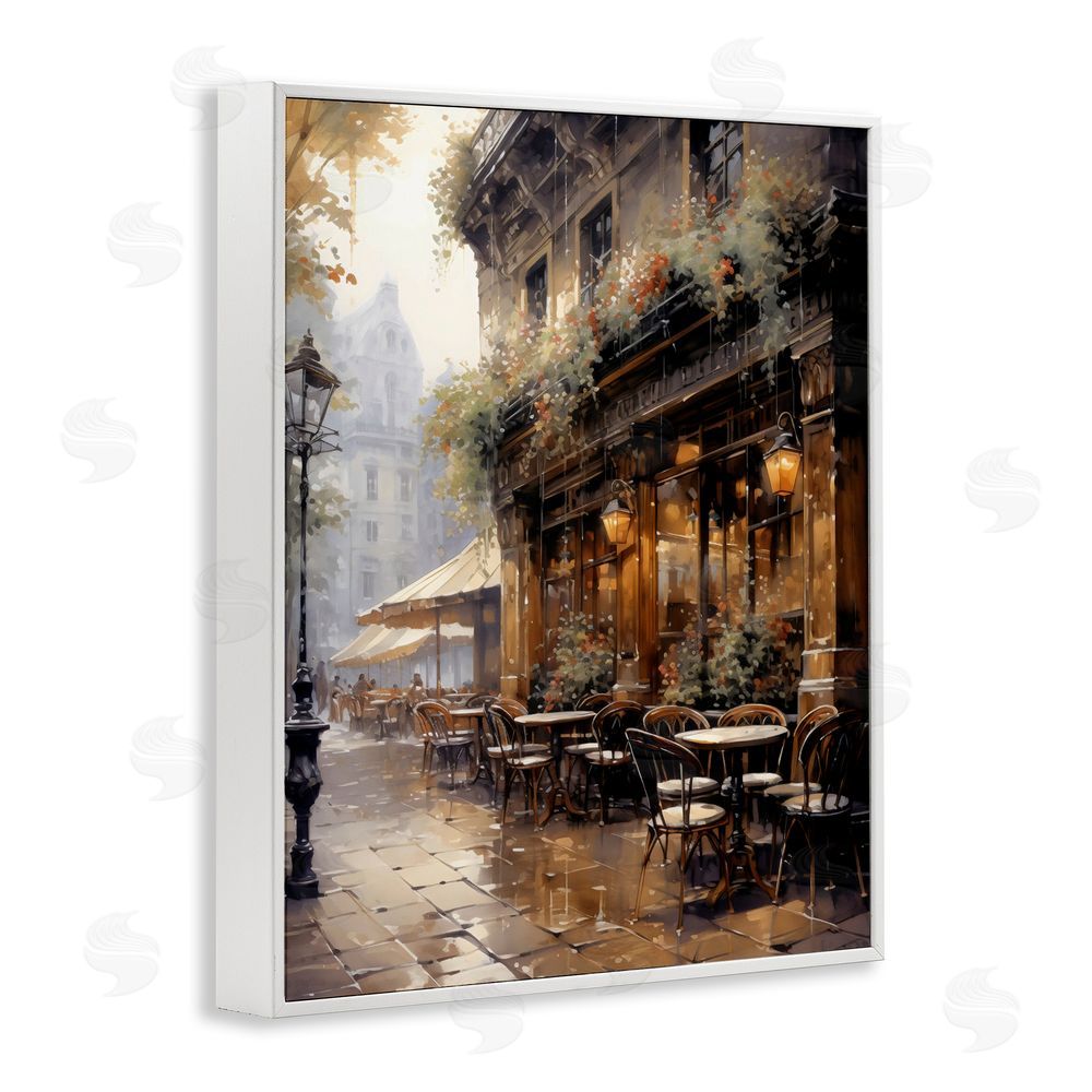 Creative Studio Paris Street Cafe in Rain White Framed Giclee Wall Art