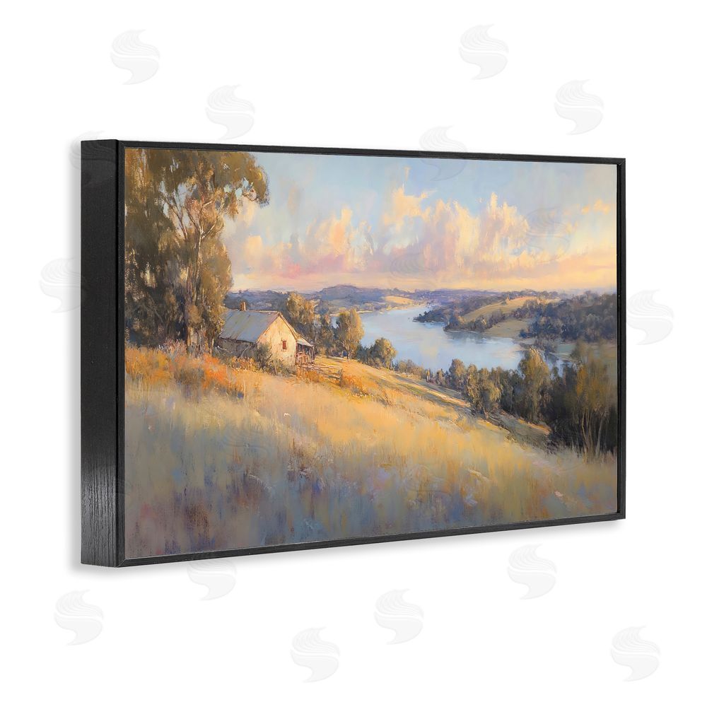 Creative Studio Hilltop Cottage in Sunset Glow Black Framed Giclee Wall Art