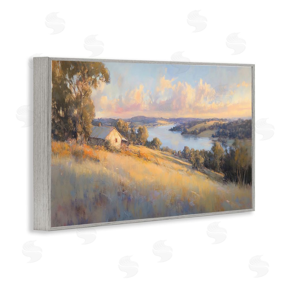 Creative Studio Hilltop Cottage in Sunset Glow Gray Framed Giclee Wall Art