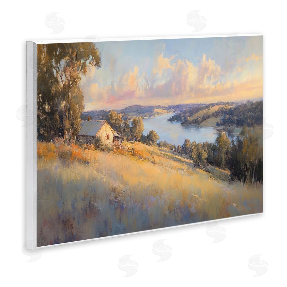 Creative Studio Hilltop Cottage in Sunset Glow Wall Plaque Home Decor Art Print