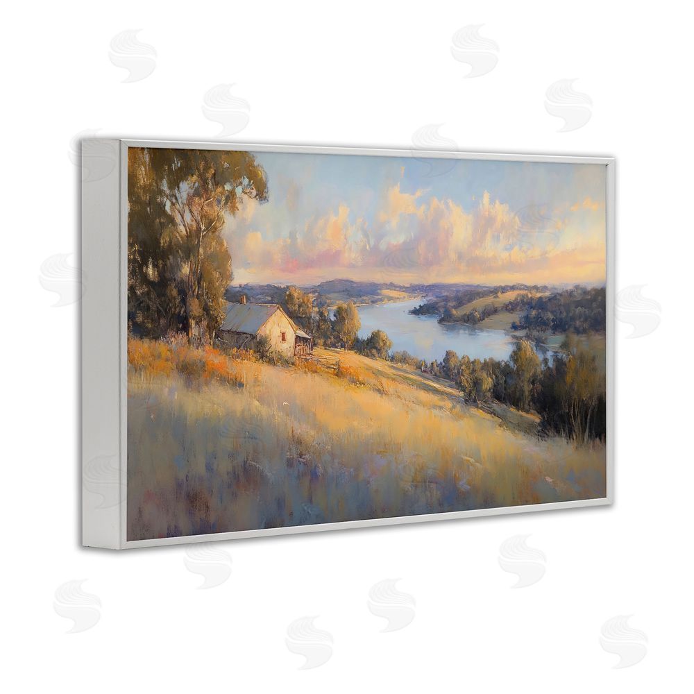 Creative Studio Hilltop Cottage in Sunset Glow White Framed Giclee Wall Art