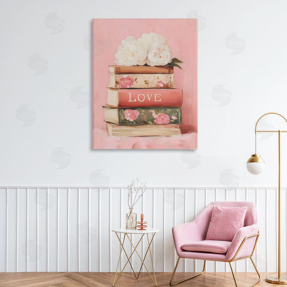 Arlington Prints Book Love with Peonies Stretched Canvas Wall Art Print in Room