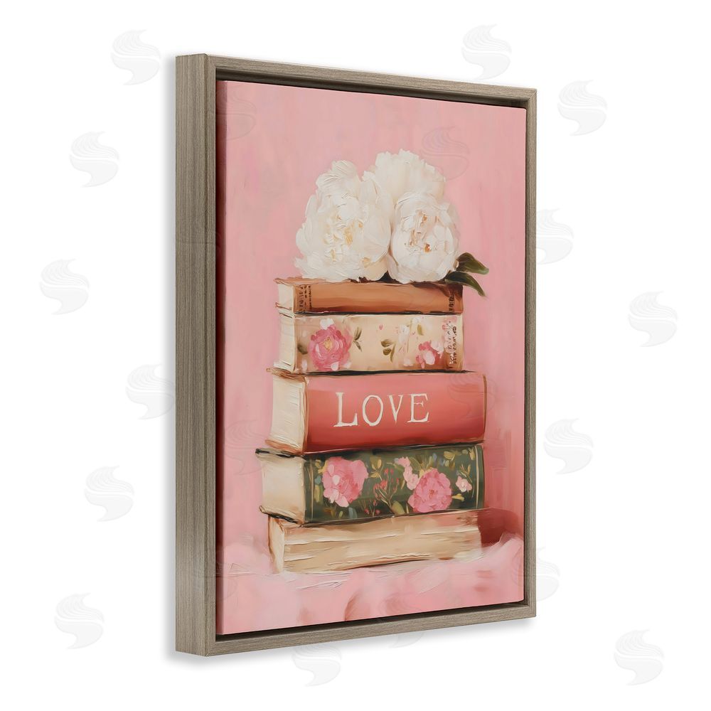 Arlington Prints Book Love with Peonies Brown Floating Frame Stretched Canvas Wall Art Print