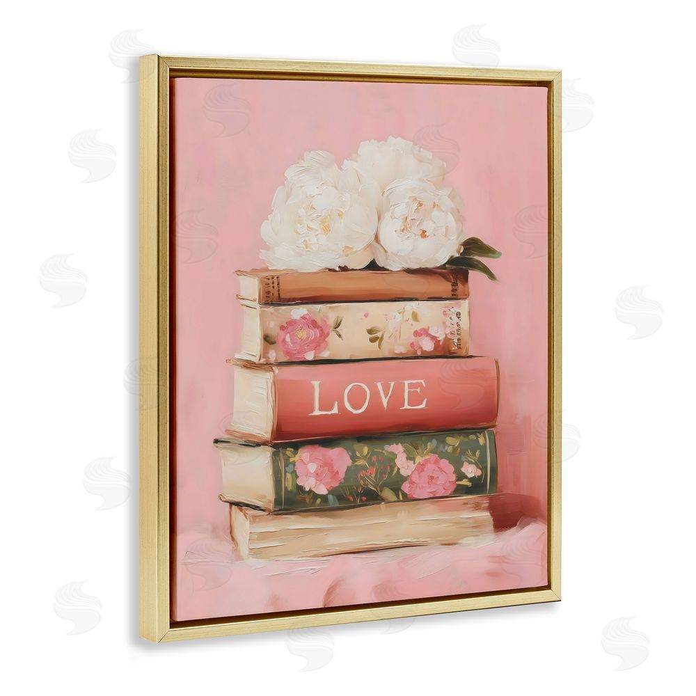 Arlington Prints Book Love with Peonies Gold Floating Frame Stretched Canvas Wall Art Print