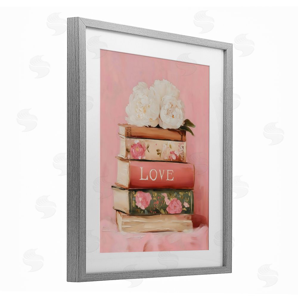Arlington Prints Book Love with Peonies Gray Framed Print Under Glass with Matting Wall Art