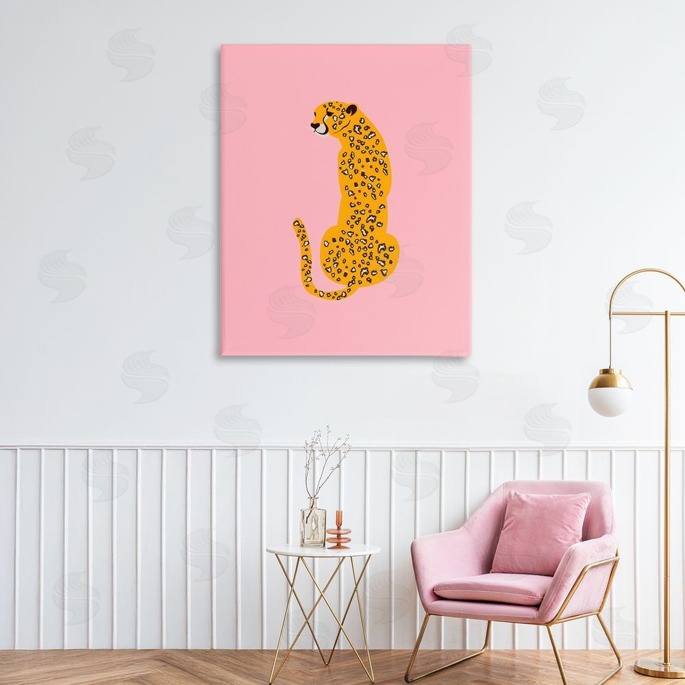 Creative Studio Yellow Jaguar on Pink Stretched Canvas on Wall