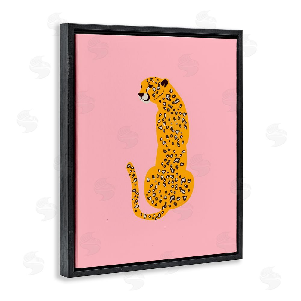 Creative Studio Yellow Jaguar on Pink Black Floating Framed Canvas Wall Art Print