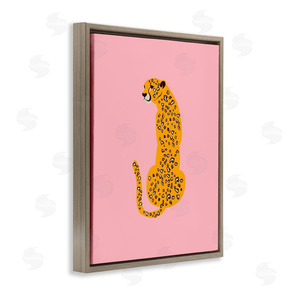 Creative Studio Yellow Jaguar on Pink Brown Floating Framed Canvas Wall Art Print