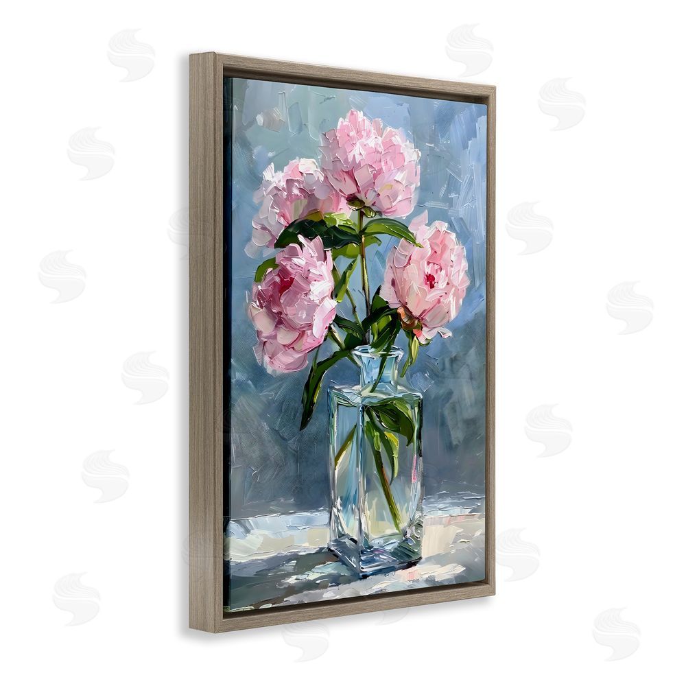 Creative Studio Beautiful Pink Pastel Peonies Brown Floating Frame Stretched Canvas Wall Art Print