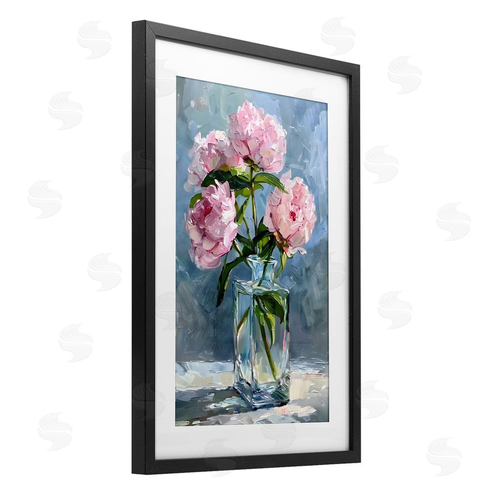 Creative Studio Beautiful Pink Pastel Peonies Black Framed Print Under Glass with Matting Wall Art