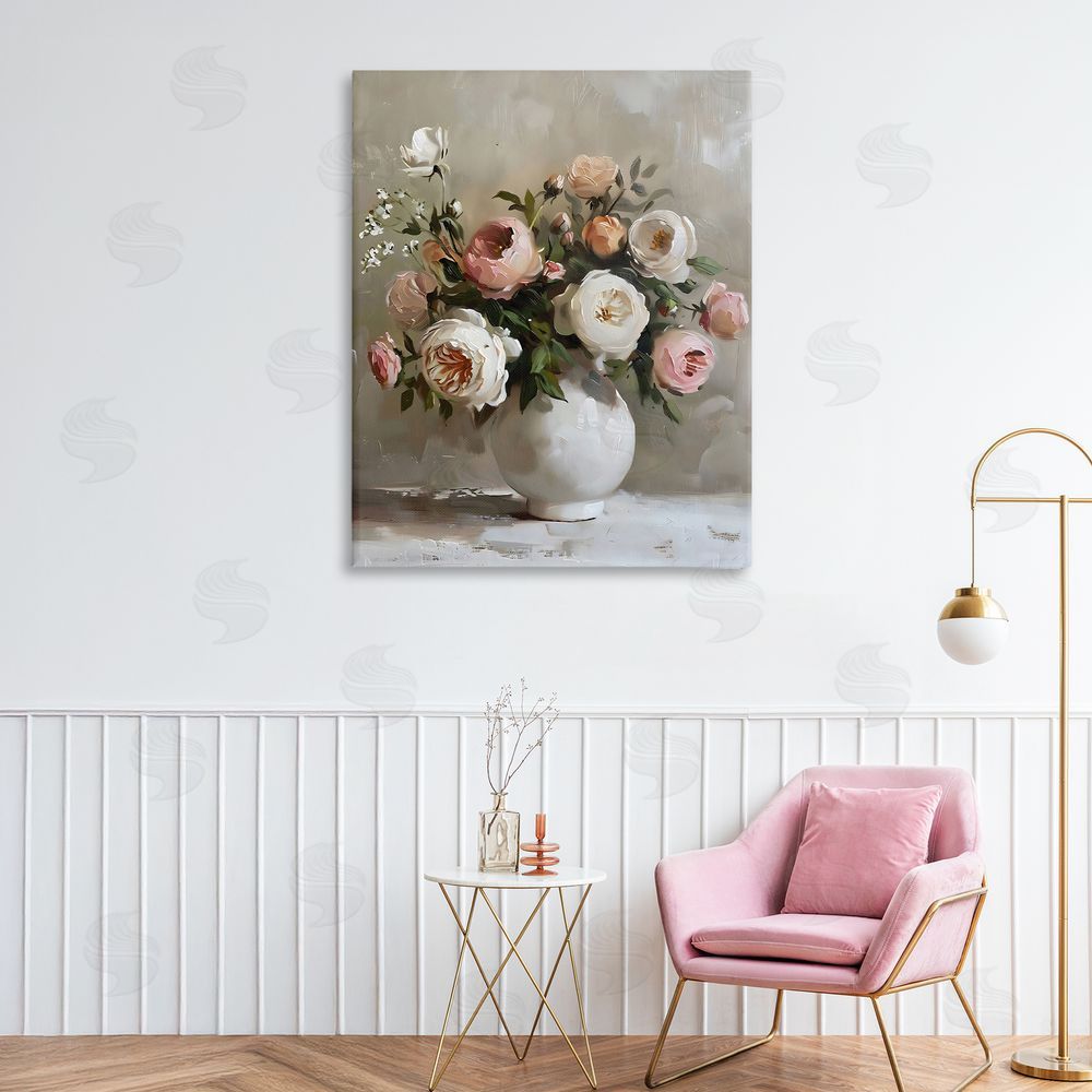 Creative Studio Peony Blooms Bouquet Vase Stretched Canvas Wall Art in Room