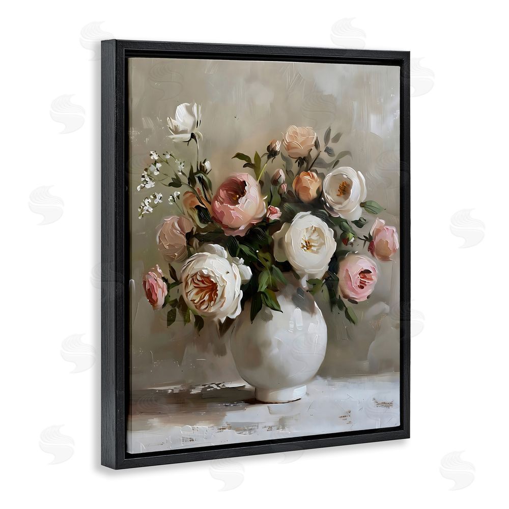 Creative Studio Peony Blooms Bouquet Vase Black Floating Framed Canvas Wall Art