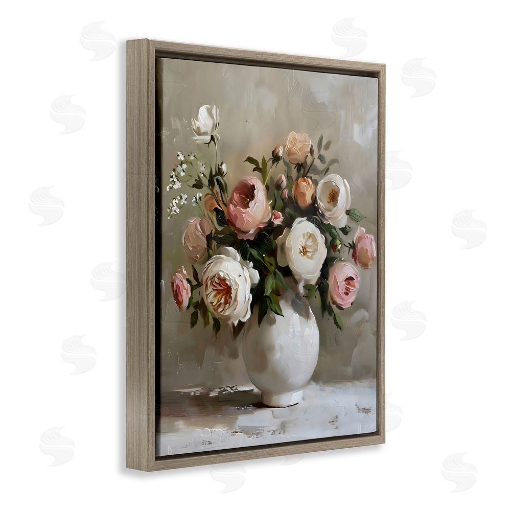 Creative Studio Peony Blooms Bouquet Vase Brown Floating Framed Canvas Wall Art