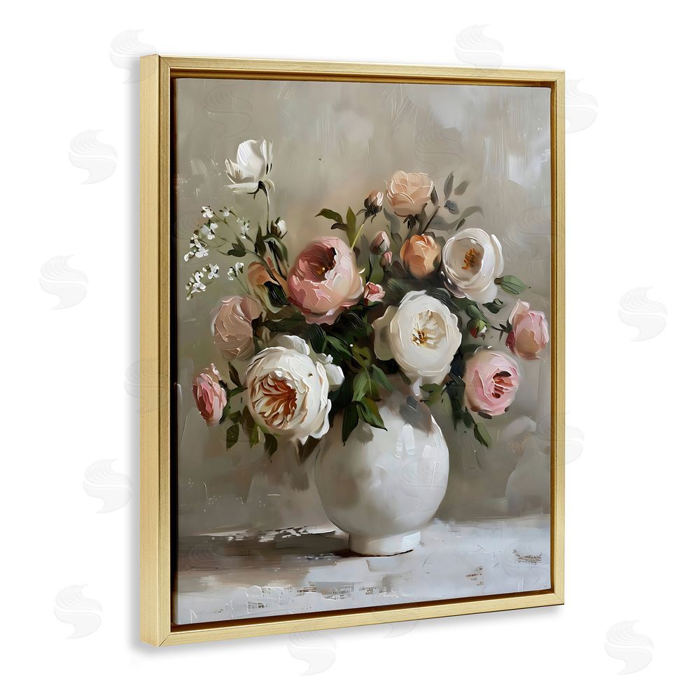 Creative Studio Peony Blooms Bouquet Vase Gold Floating Framed Canvas Wall Art