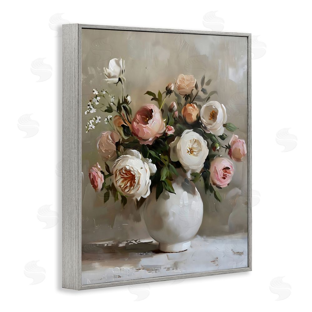 Creative Studio Peony Blooms Bouquet Vase Gray Framed Giclee Wall Art