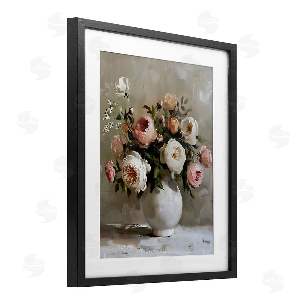 Creative Studio Peony Blooms Bouquet Vase Black Framed Print Under Glass Wall Art