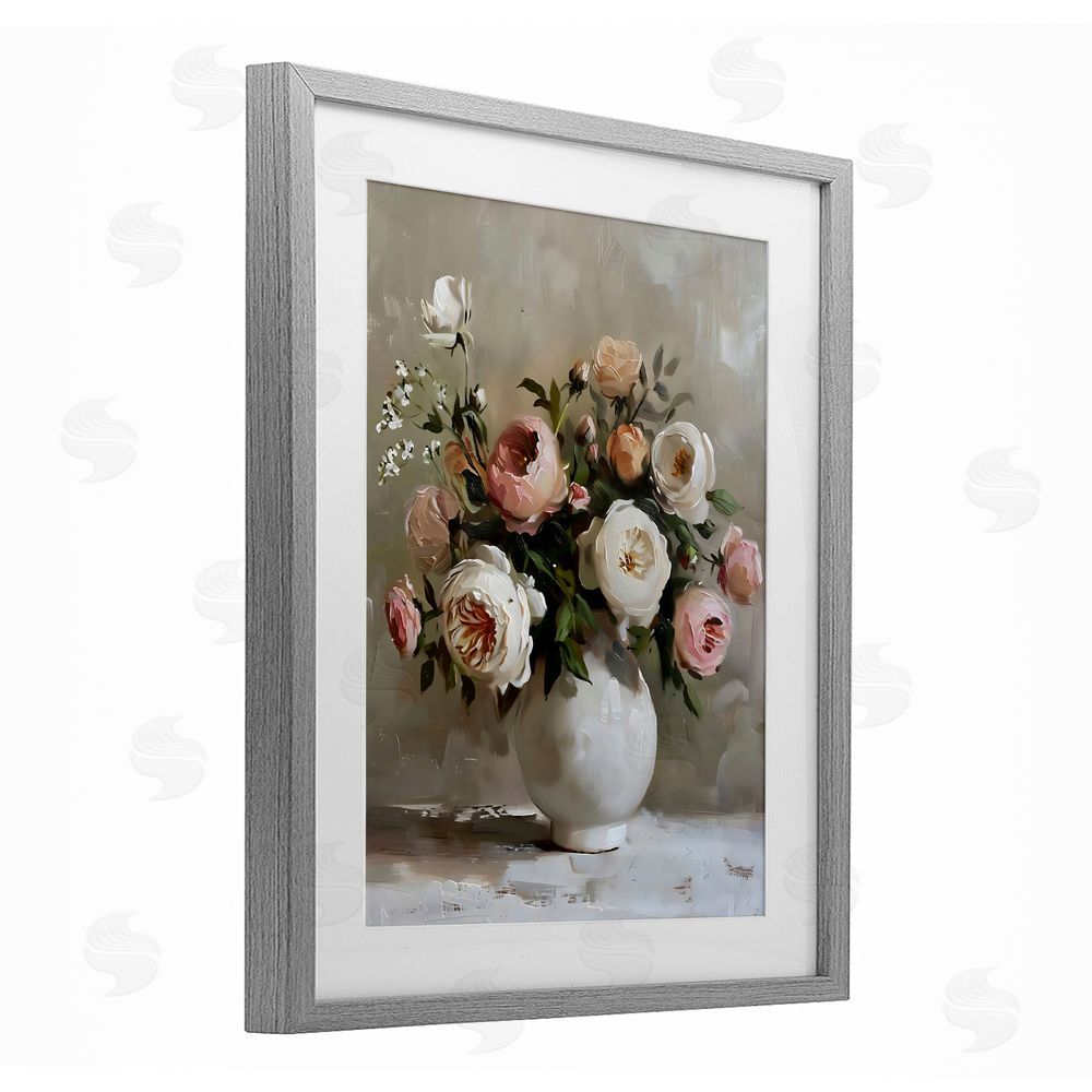 Creative Studio Peony Blooms Bouquet Vase Gray Framed Print Under Glass Wall Art