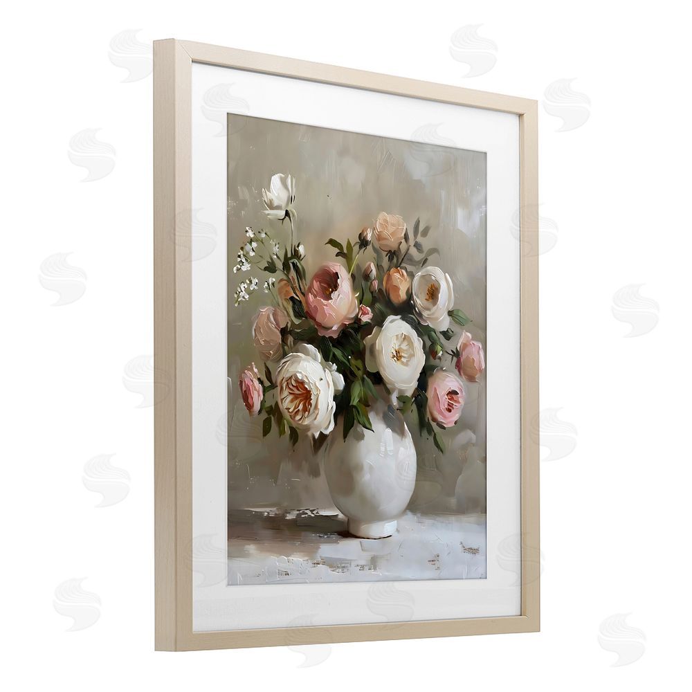 Creative Studio Peony Blooms Bouquet Vase Brown Framed Print Under Glass Wall Art