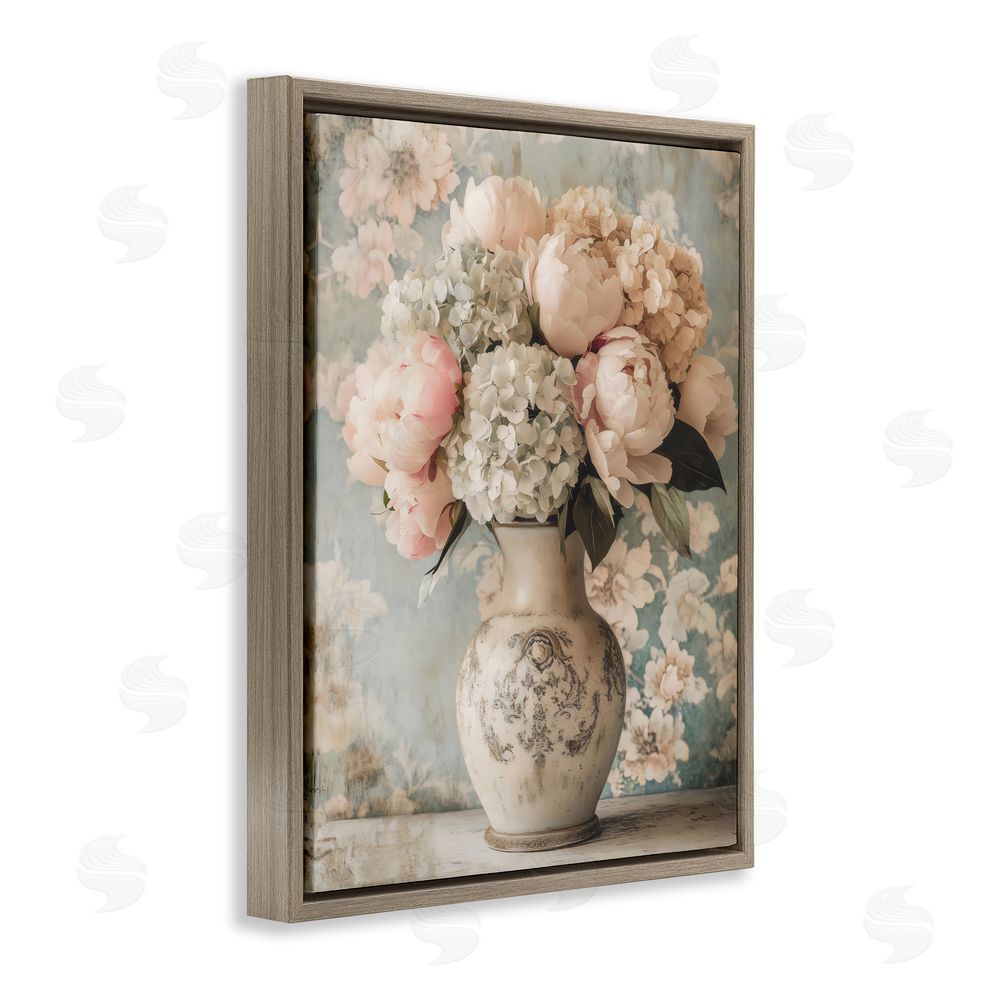 Creative Studio Delightful Arrangement of Flowers Brown Floating Frame Canvas Wall Art Print