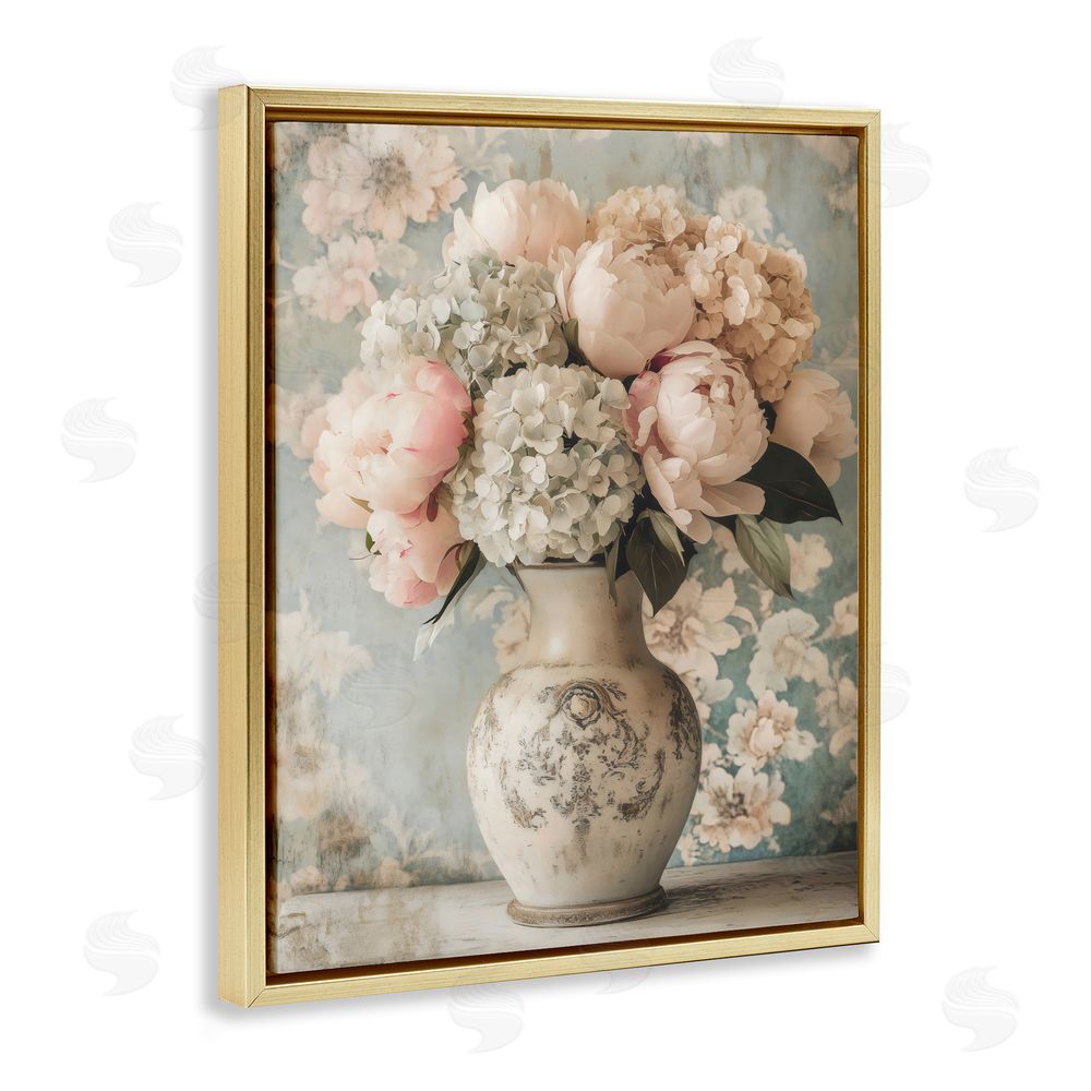 Creative Studio Delightful Arrangement of Flowers Gold Floating Frame Canvas Wall Art Print