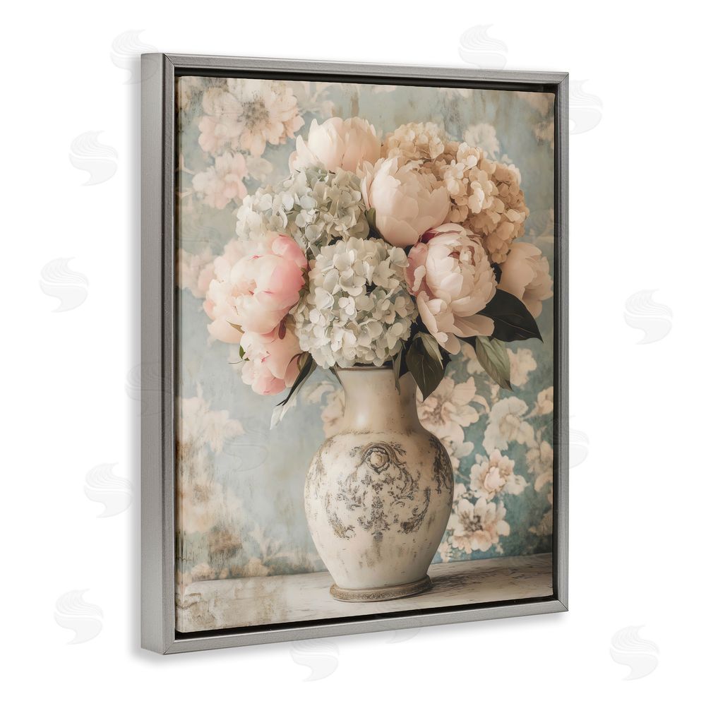 Creative Studio Delightful Arrangement of Flowers Gray Floating Frame Canvas Wall Art Print