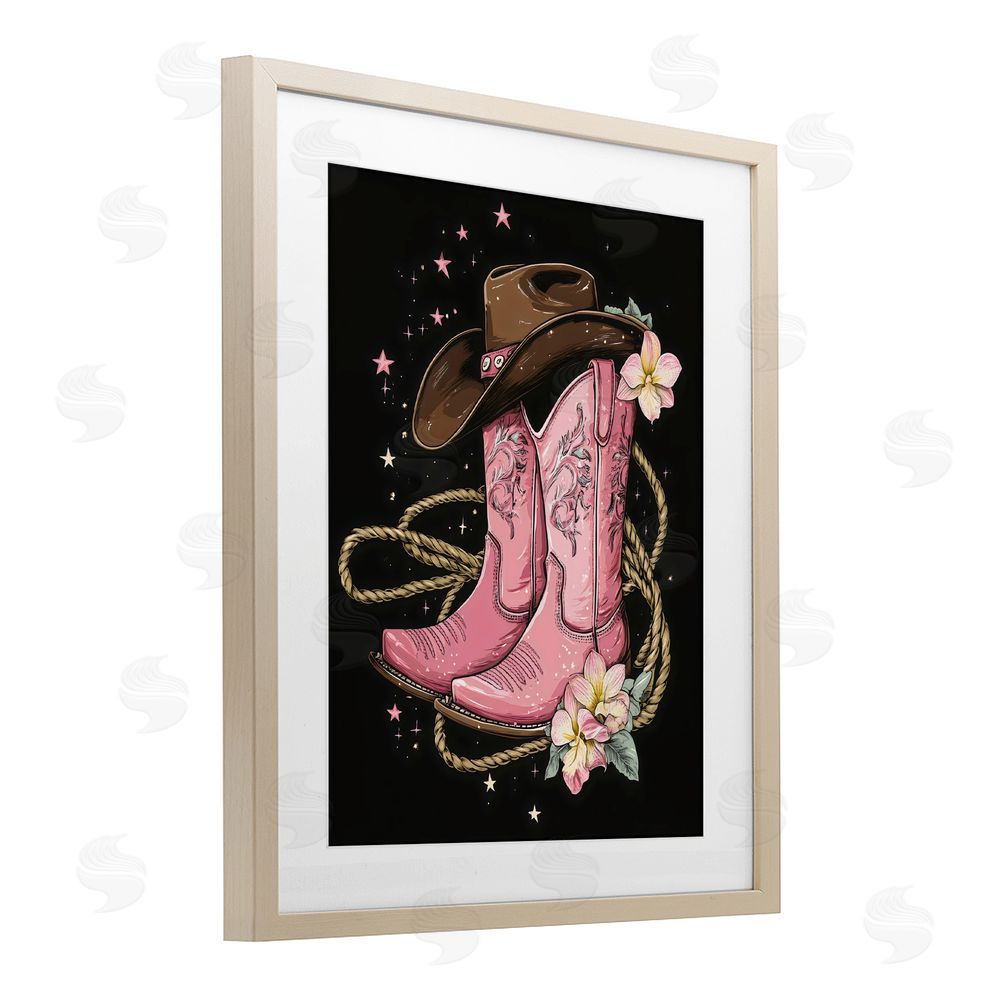 Creative Studio Western Chic Pink Boots Brown Framed Print Under Glass with White Mat Wall Art