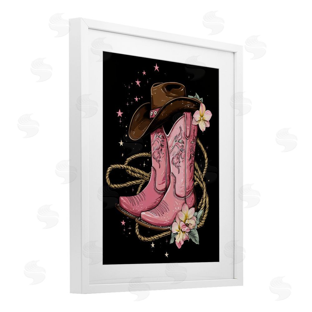 Creative Studio Western Chic Pink Boots White Framed Print Under Glass with White Mat Wall Art