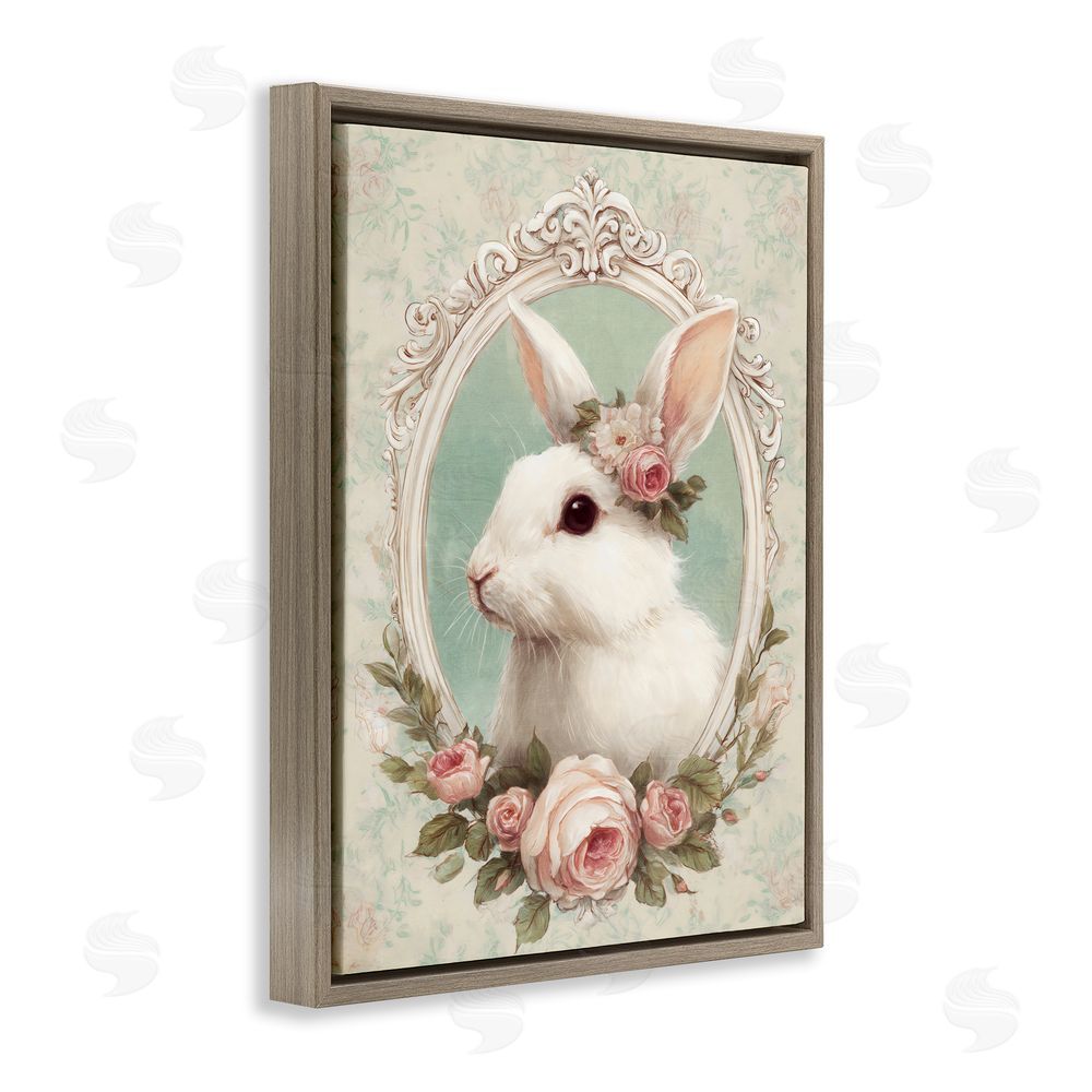 Ink Drop Loft Flower Fringed Bunny Portrait Brown Floating Framed Canvas Wall Art