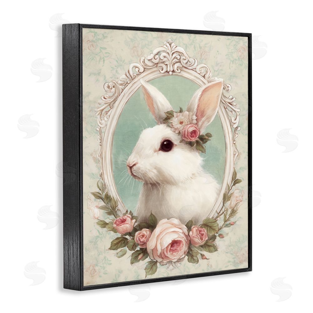 Ink Drop Loft Flower Fringed Bunny Portrait Black Framed Giclee Wall Art