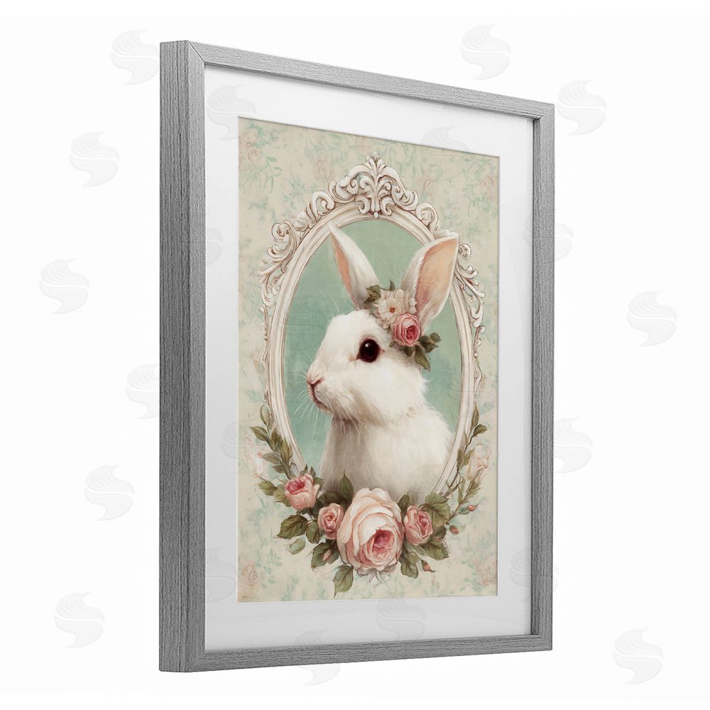 Ink Drop Loft Flower Fringed Bunny Portrait Gray Framed Print Under Glass Wall Art