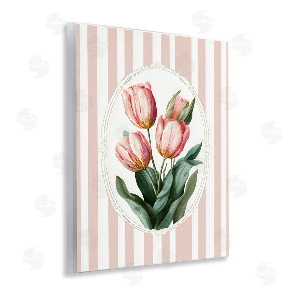 Ink Drop Loft Vintage Tulips on Stripes Wall Plaque Printed Art