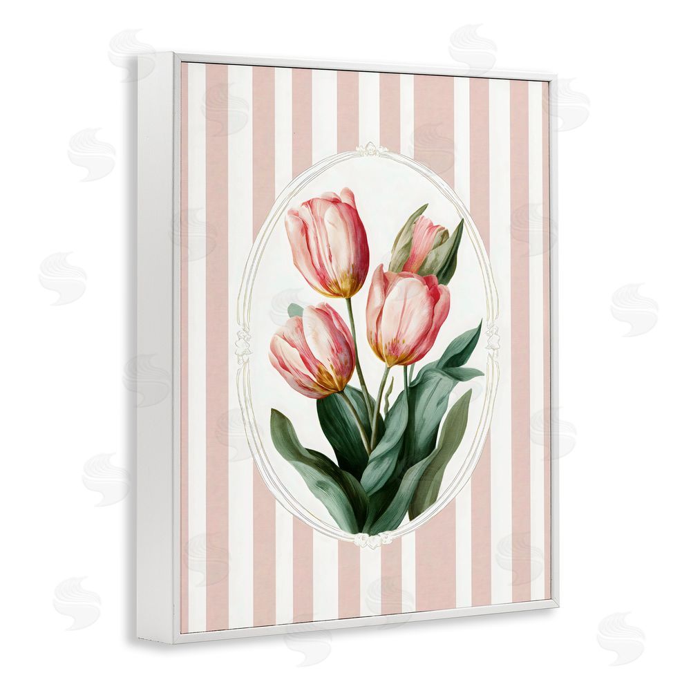 Ink Drop Loft Vintage Tulips on Stripes White Framed Giclee Wall Art Print