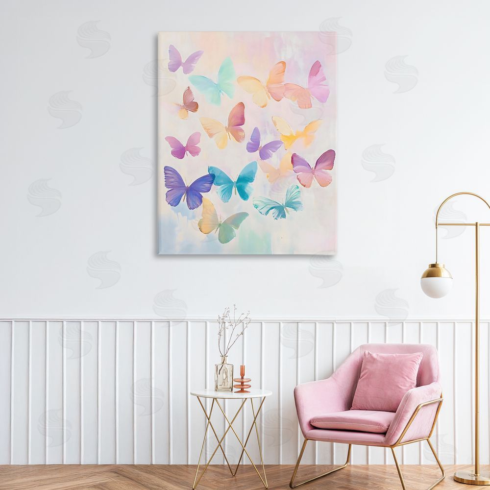 The Prints Vibe Pastel Butterfly Dreams Stretched Canvas Wall Art in Room