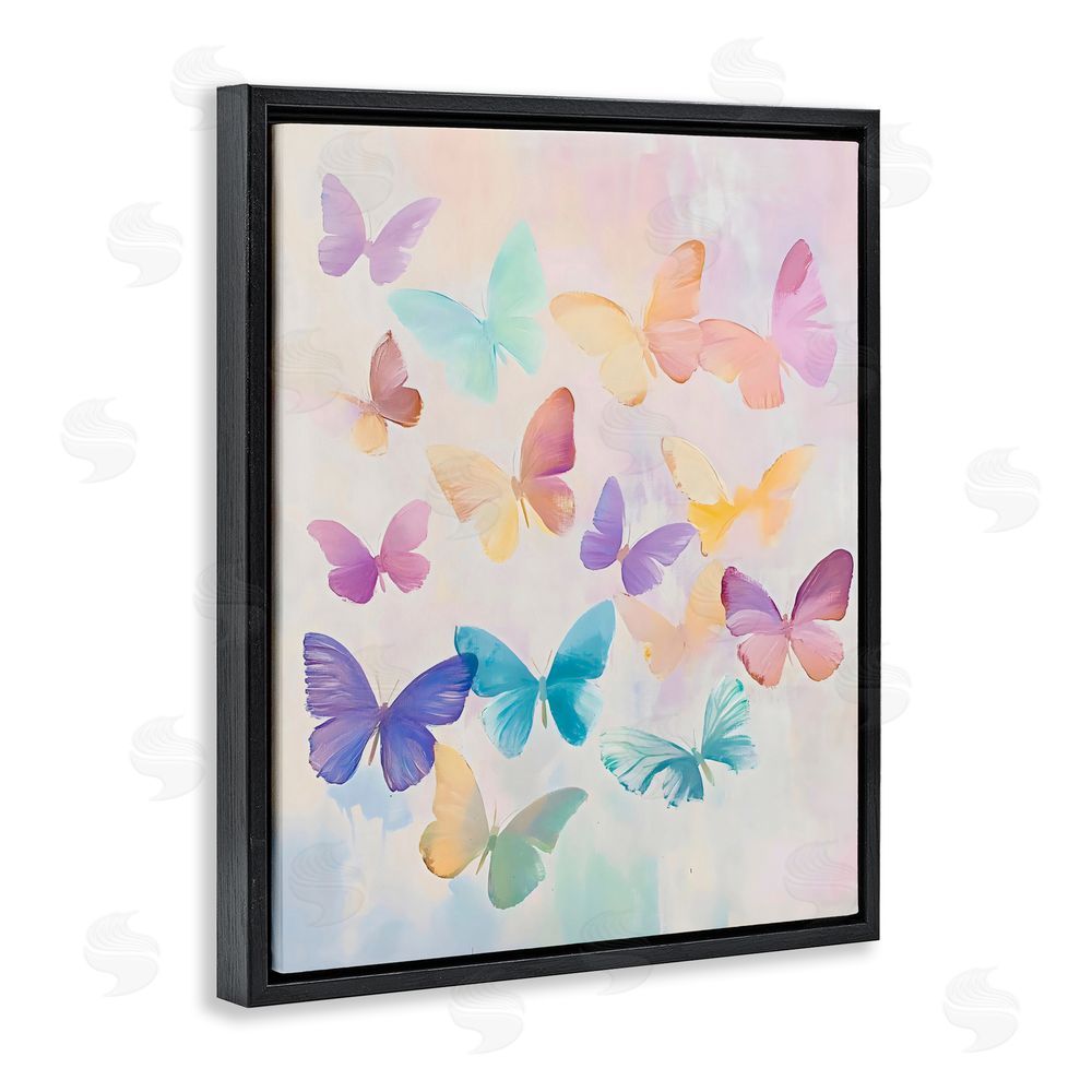 The Prints Vibe Pastel Butterfly Dreams Black Floating Framed Canvas Wall Art