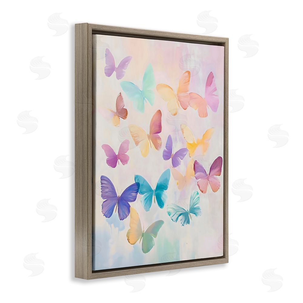 The Prints Vibe Pastel Butterfly Dreams Brown Floating Framed Canvas Wall Art