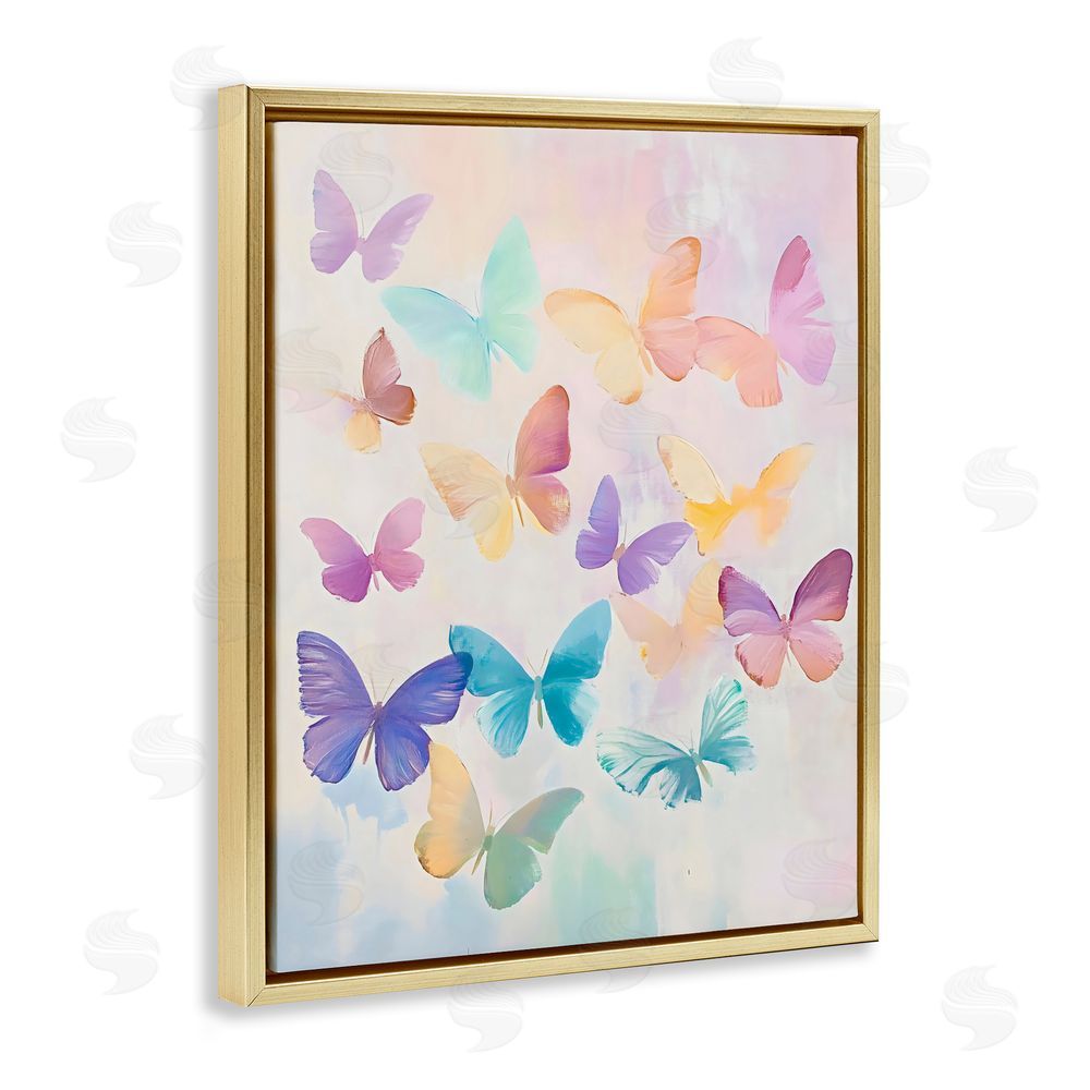 The Prints Vibe Pastel Butterfly Dreams Gold Floating Framed Canvas Wall Art
