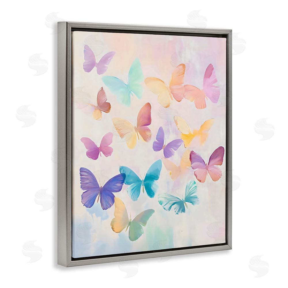 The Prints Vibe Pastel Butterfly Dreams Gray Floating Framed Canvas Wall Art