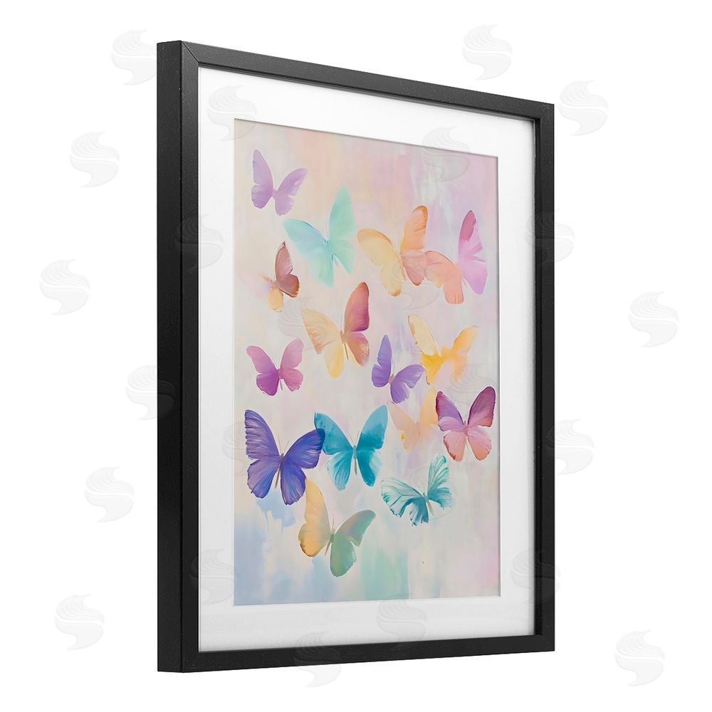 The Prints Vibe Pastel Butterfly Dreams Black Framed Print Under Glass Wall Art