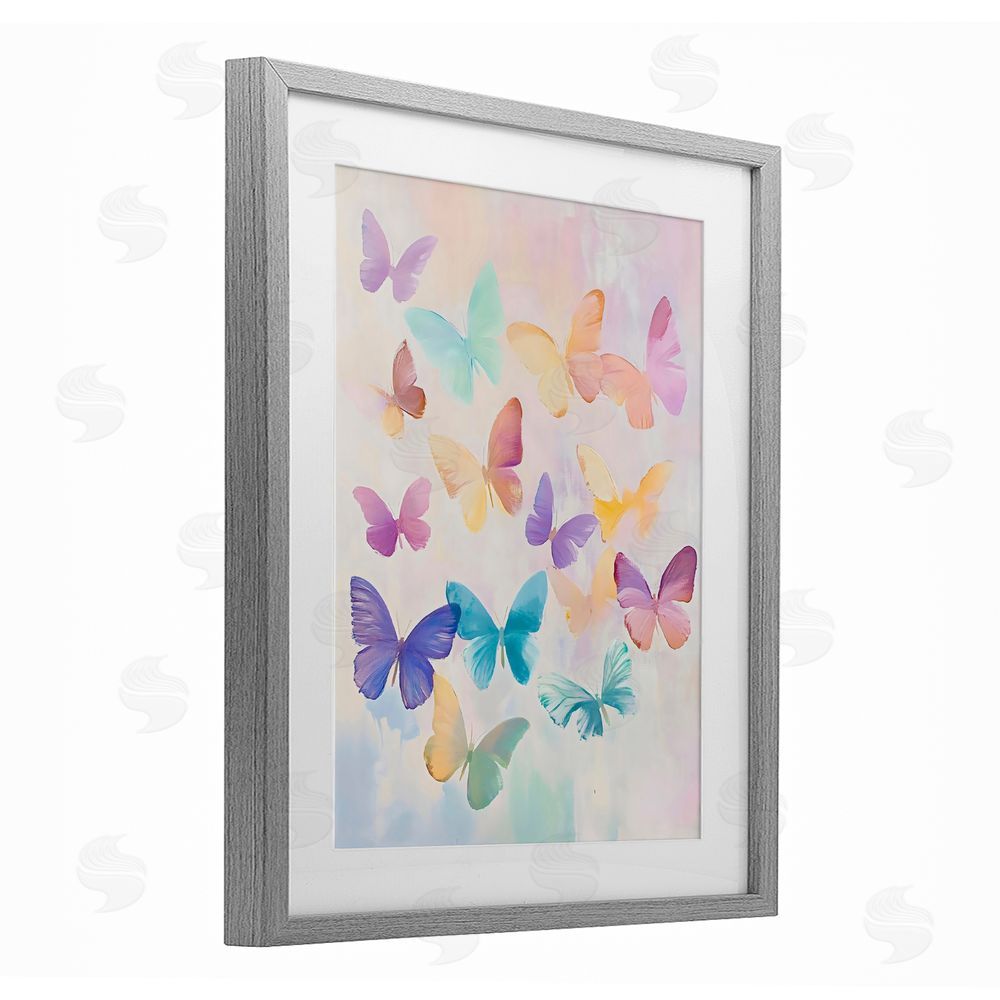 The Prints Vibe Pastel Butterfly Dreams Gray Framed Print Under Glass Wall Art