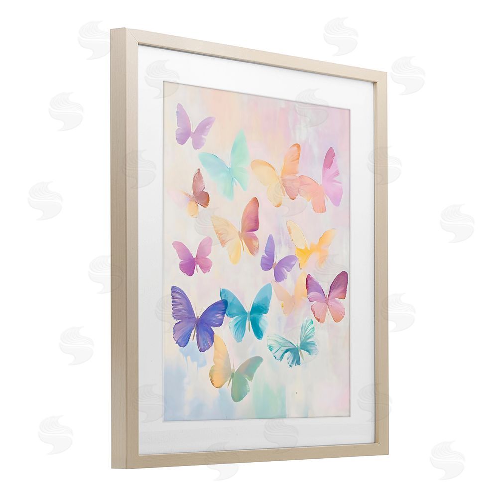 The Prints Vibe Pastel Butterfly Dreams Brown Framed Print Under Glass Wall Art