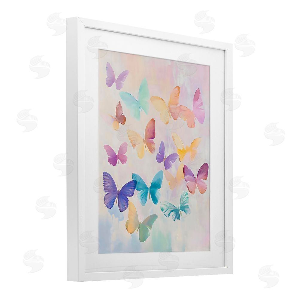 The Prints Vibe Pastel Butterfly Dreams White Framed Print Under Glass Wall Art