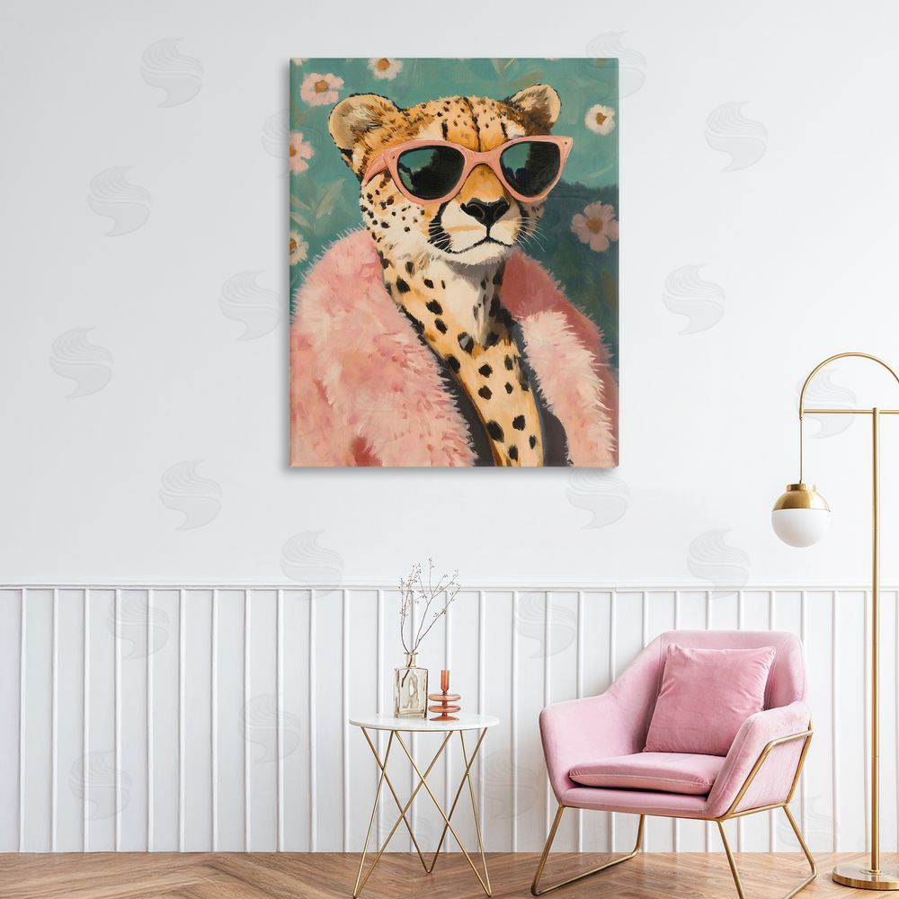 The Prints Vibe Glam Cheetah in Pink Fur Stretched Canvas Wall Art in Room