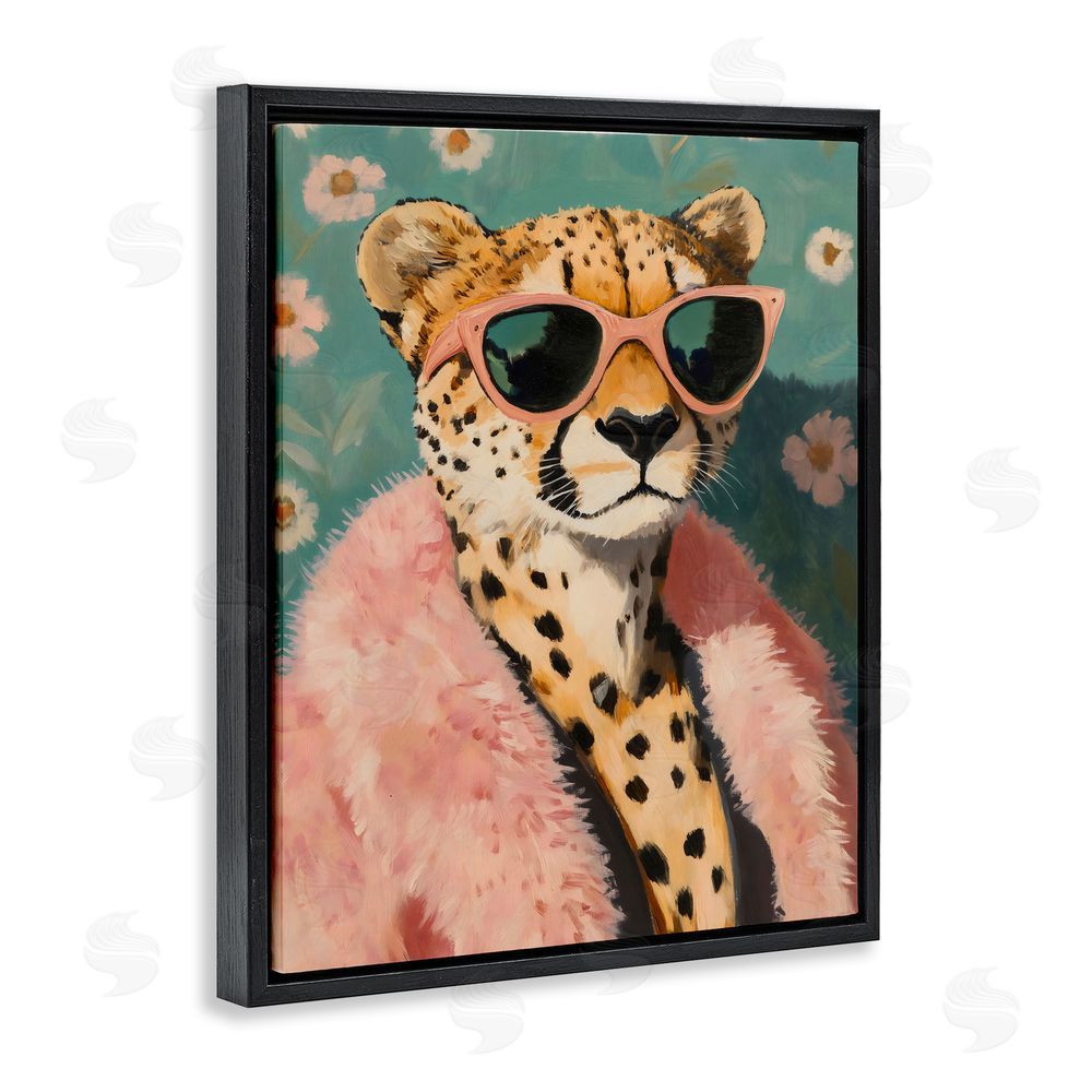 The Prints Vibe Glam Cheetah in Pink Fur Black Floating Framed Canvas Wall Art