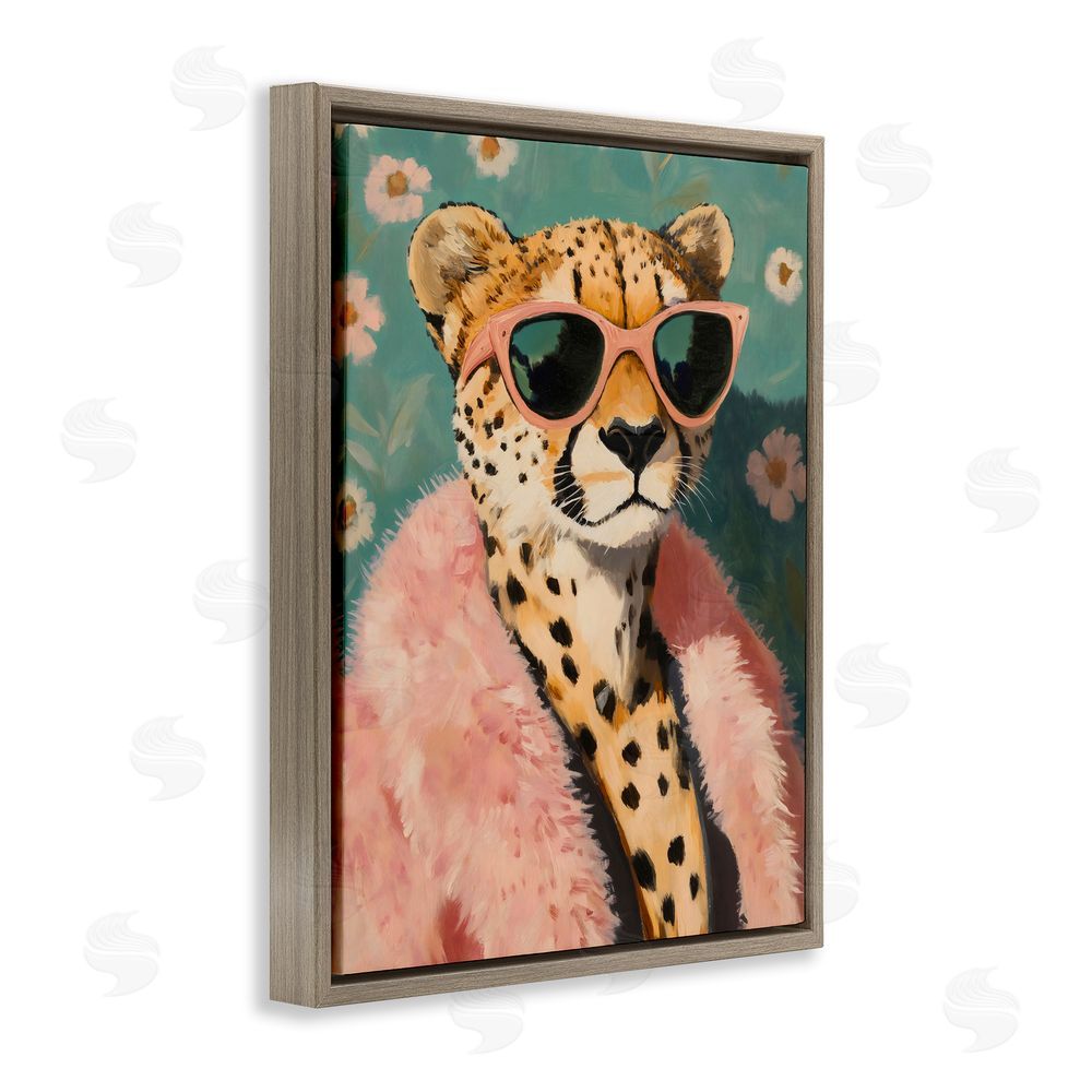 The Prints Vibe Glam Cheetah in Pink Fur Brown Floating Framed Canvas Wall Art