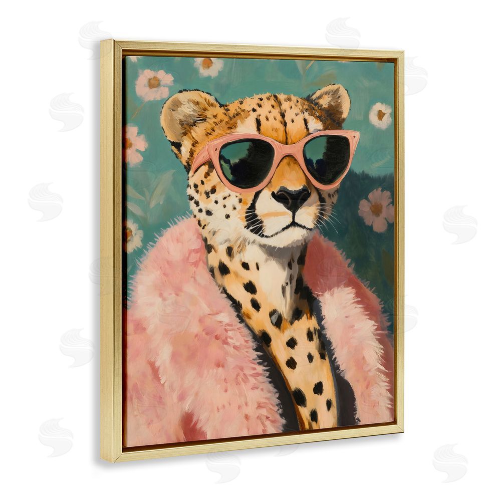The Prints Vibe Glam Cheetah in Pink Fur Gold Floating Framed Canvas Wall Art