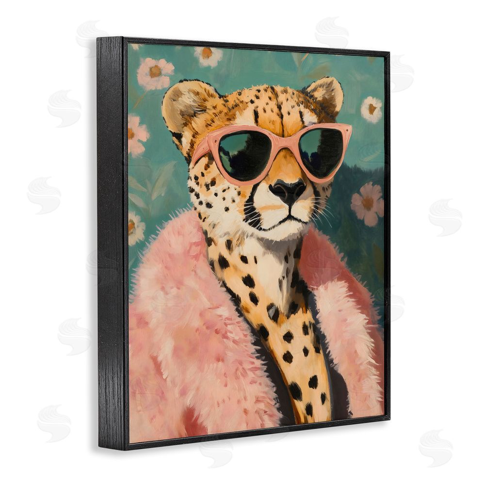 The Prints Vibe Glam Cheetah in Pink Fur Black Framed Giclee Wall Art